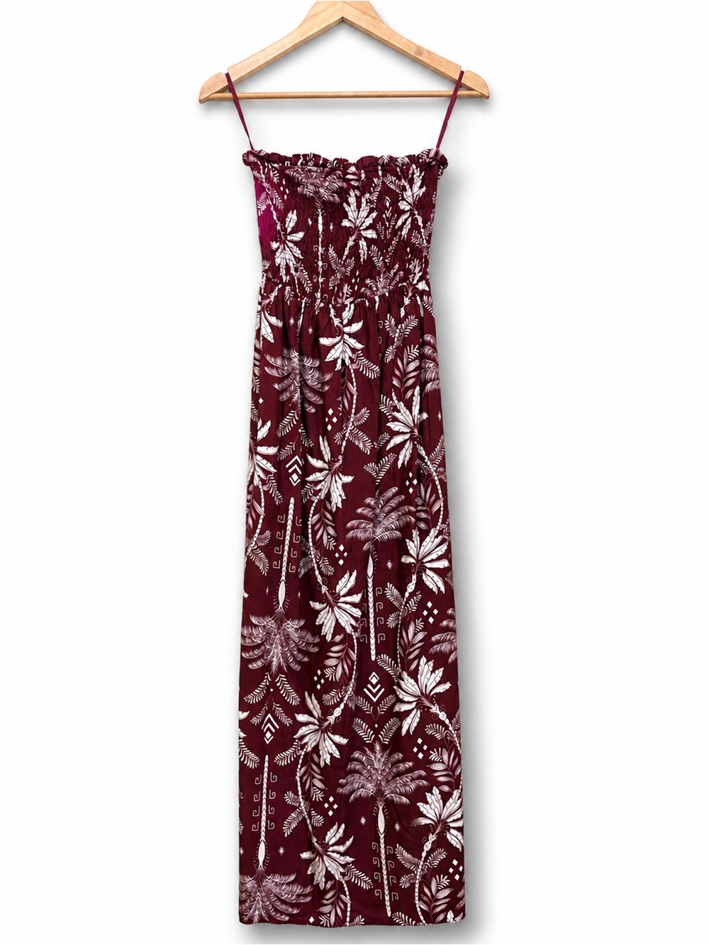 Monteau Los Angeles | NWT Strapless ResortWear Linen Blend Smocked Maxi Dress XS